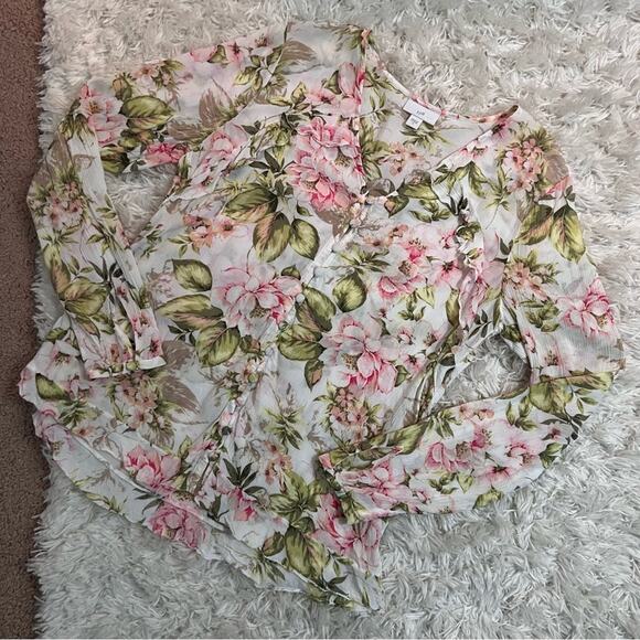 J.Jill Ruffle Floral Button Front Blouse Size S - Picture 7 of 10